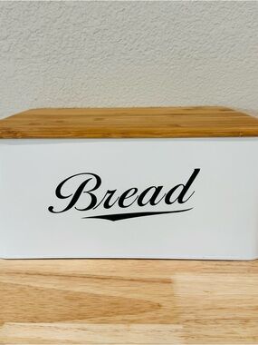 White Bread Box with Bamboo Lid - Kitchen Storage